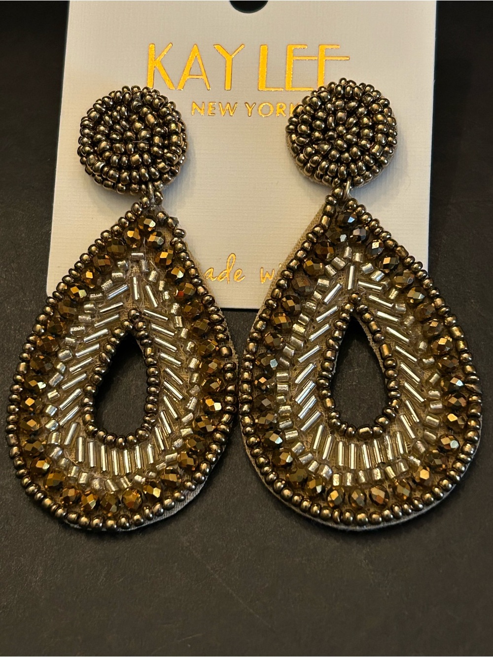 Kay Lee HandCrafted Gold Beaded Teardrop Boho Design Earrings